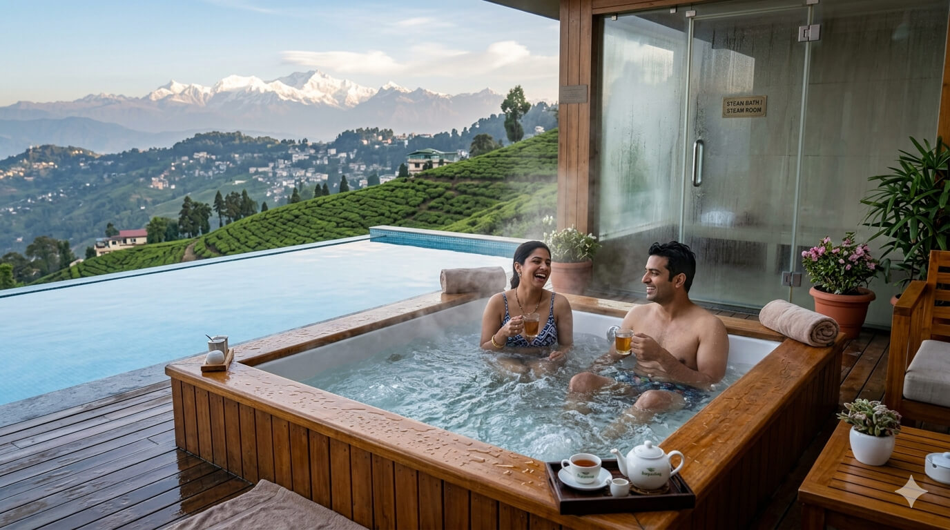 Infinity pool and spa facilities at Humro Villa luxury homestay in Darjeeling