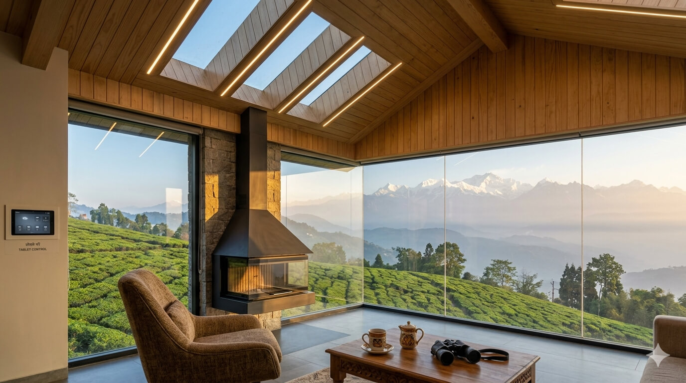 Modern architectural design and luxury villa interiors at Humro Villa Darjeeling